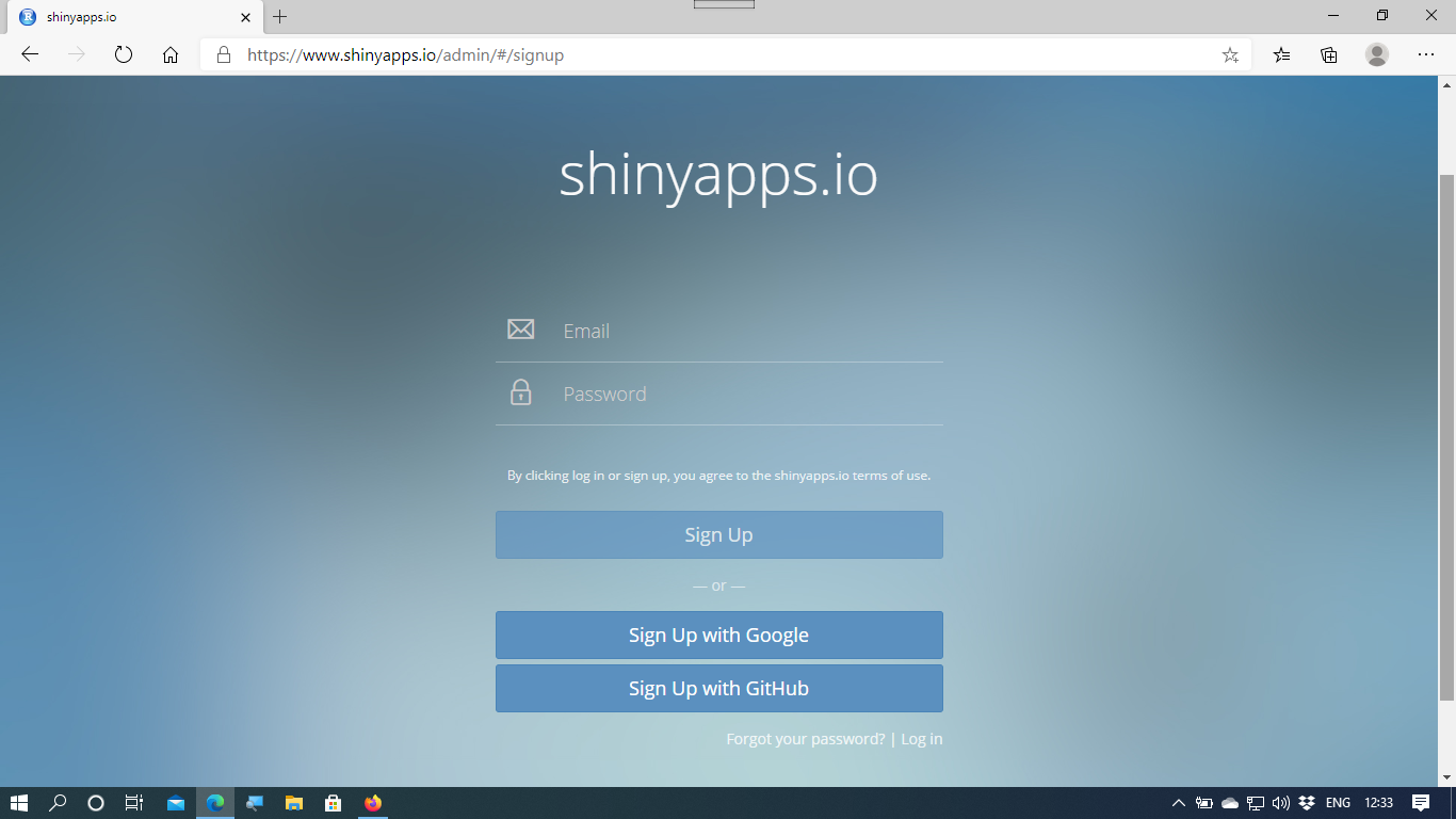 signing up to shinyapps.io