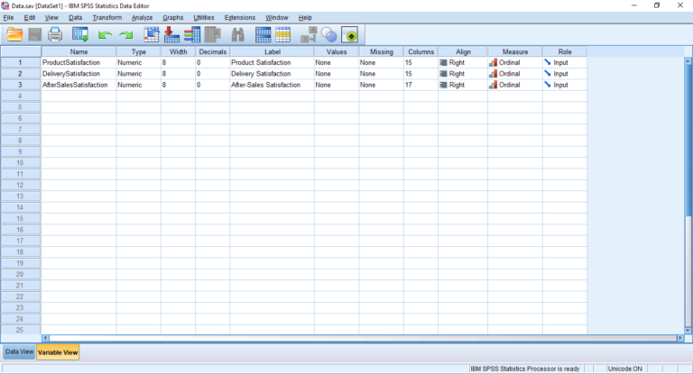 SPSS Data file variable view