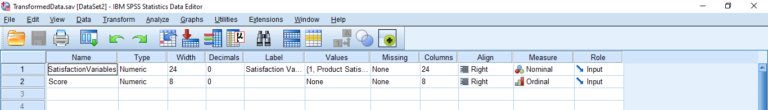 Transformed Data Variable View